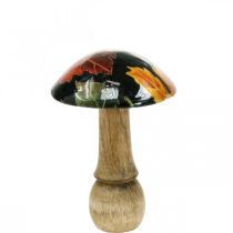Deco medinių grybų rudens lapų stalo puošmena juoda, įvairiaspalvė Ø10cm H15cm