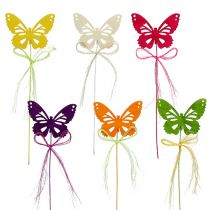 Mediniai drugeliai ant vielos, įvairių spalvų 8cm 24vnt