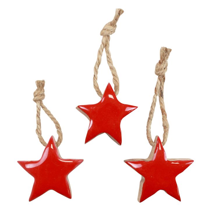 daiktų Medinės žvaigždės eglutės papuošimai raudoni, natūralios dekoratyvinės žvaigždės 5cm 24vnt