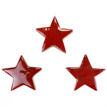daiktų Medinės žvaigždės dekoratyvinės žvaigždės raudonos išsklaidytos dekoracijos blizgus efektas Ø5cm 12vnt