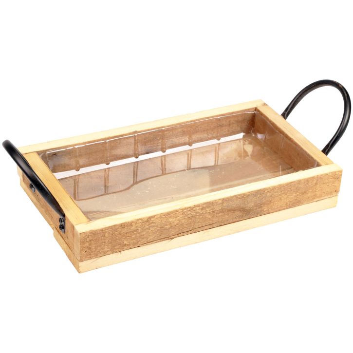 Medinis padėklas su rankenomis dekoratyvinis padėklas natūralios juodos spalvos 30×17×5cm