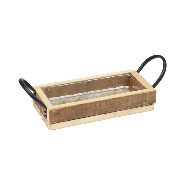 Medinis padėklas su rankenomis dekoratyvinis padėklas natūralios juodos spalvos 25×12,5×5 cm