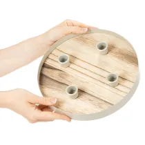 daiktų Žvakidė keturioms kūginėms žvakėms, apvalus medinis padėklas, 25 cm