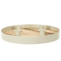 daiktų Žvakidė keturioms kūginėms žvakėms, apvalus medinis padėklas, 25 cm