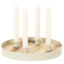 daiktų Žvakidė keturioms kūginėms žvakėms, apvalus medinis padėklas, 25 cm