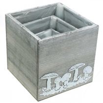 daiktų Mediniai kubeliai su grybais, rudens dekoracijos, augalų dėžutė 20/16/12 cm, 3 vnt.