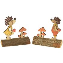 daiktų Ežiukas su grybais, rudens figūrėlė, medinis ežiukas, geltonas/oranžinis, aukštis 11 cm, 6 vnt. rinkinys