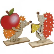 Rudeninė figūrėlė, ežiukas su obuoliu ir grybu, medžio apdaila oranžinė / raudona H24 / 23,5 cm rinkinys iš 2