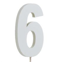 Jubiliejinis numeris &quot;6&quot; ant pagaliuko baltas L27cm 10vnt