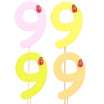 daiktų Jubiliejinis numeris &quot;9&quot; ant pagaliuko numerio kištukai spalvinga mediena 7,5cm 16 vnt