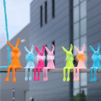 daiktų Velykinio zuikio figūrėlė ant lentynos, sėdinti Velykinio zuikio figūrėlė Velykoms ir pavasariui, 27 cm, 2 dalys