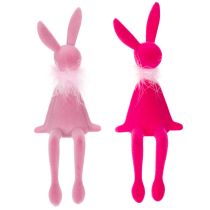 daiktų Velykų zuikučio figūrėlė su plunksnų boa, lentynos padėklas, dekoratyvinė Velykų figūrėlė, 27 cm, 2 dalys