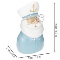 daiktų Kapitono figūrėlė, jūrinė dekoracija su akiniais ir skrybėle, 16 cm