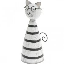 Katė su akiniais, dekoratyvinė figūrėlė, metalinė juoda ir balta katės figūrėlė H16cm Ø7cm