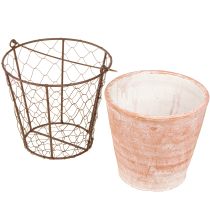 daiktų Keraminis gėlių vazonas-krepšelis su metaline rankena, rudas, Ø18 cm