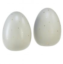 daiktų Keraminiai velykinių kiaušinių papuošimai pilko aukso taškeliais Ø8cm H11cm 2vnt