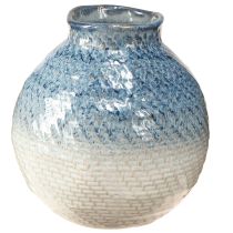 daiktų Keraminė vaza, glazūruota mėlynai ir baltai pinti, atrodo H18,5 cm