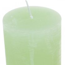 Stulpinės žvakės dažytos šviesiai žaliai 60 × 100mm 4vnt