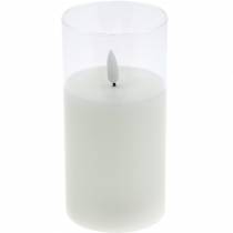 LED žvakė stiklinėje tikro vaško baltumo Ø7,5cm H10cm