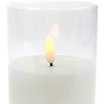 LED žvakė stiklinėje tikro vaško baltumo Ø7,5cm H10cm