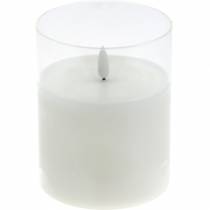 Žvakių apdaila LED žvakė stiklinėje tikro vaško baltumo Ø10cm H13cm