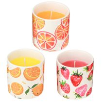 daiktų Žvakės Lauko keraminis vazonėlis Citronella Fruit H7cm 3vnt