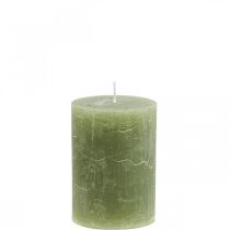 Vienspalvės žvakės alyvuogių žalios stulpinės žvakės 70×100mm 4vnt