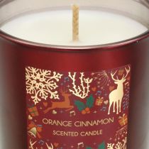 Kvapioji Kalėdų žvakė oranžinė, cinamono žvakės stiklas raudonas Ø7 / H8cm