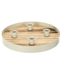 daiktų Žvakidė keturioms kūginėms žvakėms, apvalus medinis padėklas, 25 cm