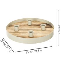 daiktų Žvakidė keturioms kūginėms žvakėms, apvalus medinis padėklas, 25 cm