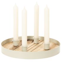 daiktų Žvakidė keturioms kūginėms žvakėms, apvalus medinis padėklas, 25 cm