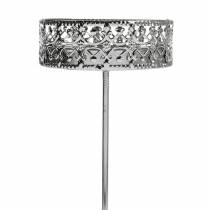 daiktų Gėlėtos žvakidės, skirtos prijungti sidabro spalvos Ø7,4cm H12,5cm antikvarinės išvaizdos 4 vnt.