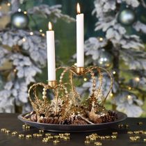 Žvakidės karūnėlė, stalo puošmena, Adventas, metalinė karūna Auksinė Ø14cm H13cm