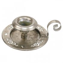 Žvakių laikiklis metalinė žvakių plokštelė su rankena sidabrinė Ø12cm