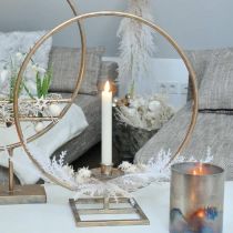 Žvakės puošmena stovint, dekoratyvinis žiedas su žvakidėliu, kalėdinė puošmena iš metalo aukso antikvarinės išvaizdos Ø40cm 43Hcm
