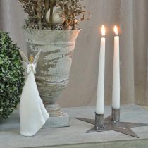 Žvakės puošmenos žvaigždė, metalinė puošmena, žvakidė 2 kūginėms žvakėms sidabrinė, senovinė išvaizda 23cm × 22cm