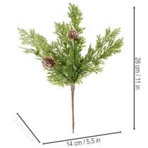 daiktų Dirbtinė pušies šaka su kankorėžiais, apsnigta, 28 cm, 6 vnt.