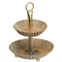 daiktų Mažas metalinis etagere 2 pakopų antikvarinis auksas Ø13cm H16.5cm