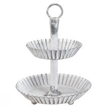 daiktų Tortų stovas Shabby Chic metalinis baltas 2 pakopų Ø16,5cm