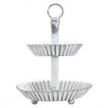 daiktų „Shabby Chic“ metalinis baltas dviejų aukštų serviravimo stovas, 16,5 cm
