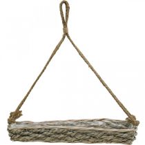 daiktų Pakabinamas krepšelis, vazonas, pintas augalų vazonas, natūralios spalvos, baltai dažytas, ilgis 43,5 cm