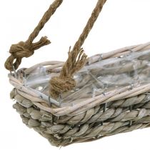 Krepšelis pakabinimui, pakabinamas krepšelis, vazonas pintas natūralios spalvos, skalbtas baltas L43,5cm