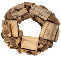 daiktų Dekoratyvinis vainikas, pagamintas iš natūralaus medžio gabalėlių, apvalus, 35 cm