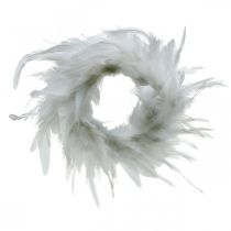 Plunksnų vainikas baltas mažas Ø11cm Velykų puošmena tikros plunksnos