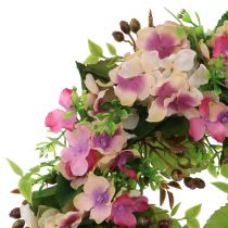 Gėlių vainikas su hortenzijomis ir uogomis rausvas Ø30cm
