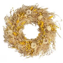 Dekoratyvinis vainikas avižų vainikas natūralus vainikas šiaudinės gėlės geltonos Ø29cm