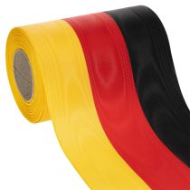 daiktų Muaro rašto vainikų juostelės, 150 mm, juodos-raudonos-auksinės spalvos, su prancūziško muaro efektu, 25 m ritinėlis, dekoravimui ir laidotuvių apeigoms