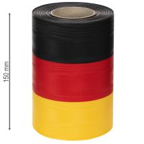 daiktų Muaro rašto vainikų juostelės, 150 mm, juodos-raudonos-auksinės spalvos, su prancūziško muaro efektu, 25 m ritinėlis, dekoravimui ir laidotuvių apeigoms