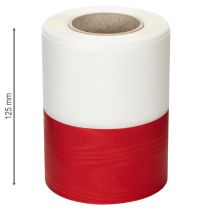 daiktų Balta ir raudona muaro vainiko juostelė, 125 mm - gedulo juostelė, dekoratyvinė juostelė, kaspinėlio juostelė, šventinė juostelė, 25 m ritinėlis