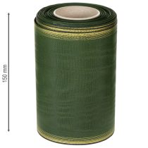 daiktų Muaro vainiko juostelė, 150 mm, tamsiai žalia su auksiniu perlų kraštu, taftos pynimas, 25 m ritinėlis dekoravimui ir dizainui